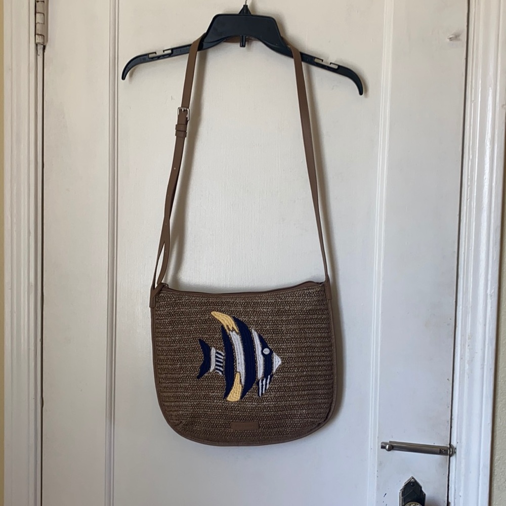 Vera Bradley Angel Fish Woven Straw Crossbody Light Brown Handbag